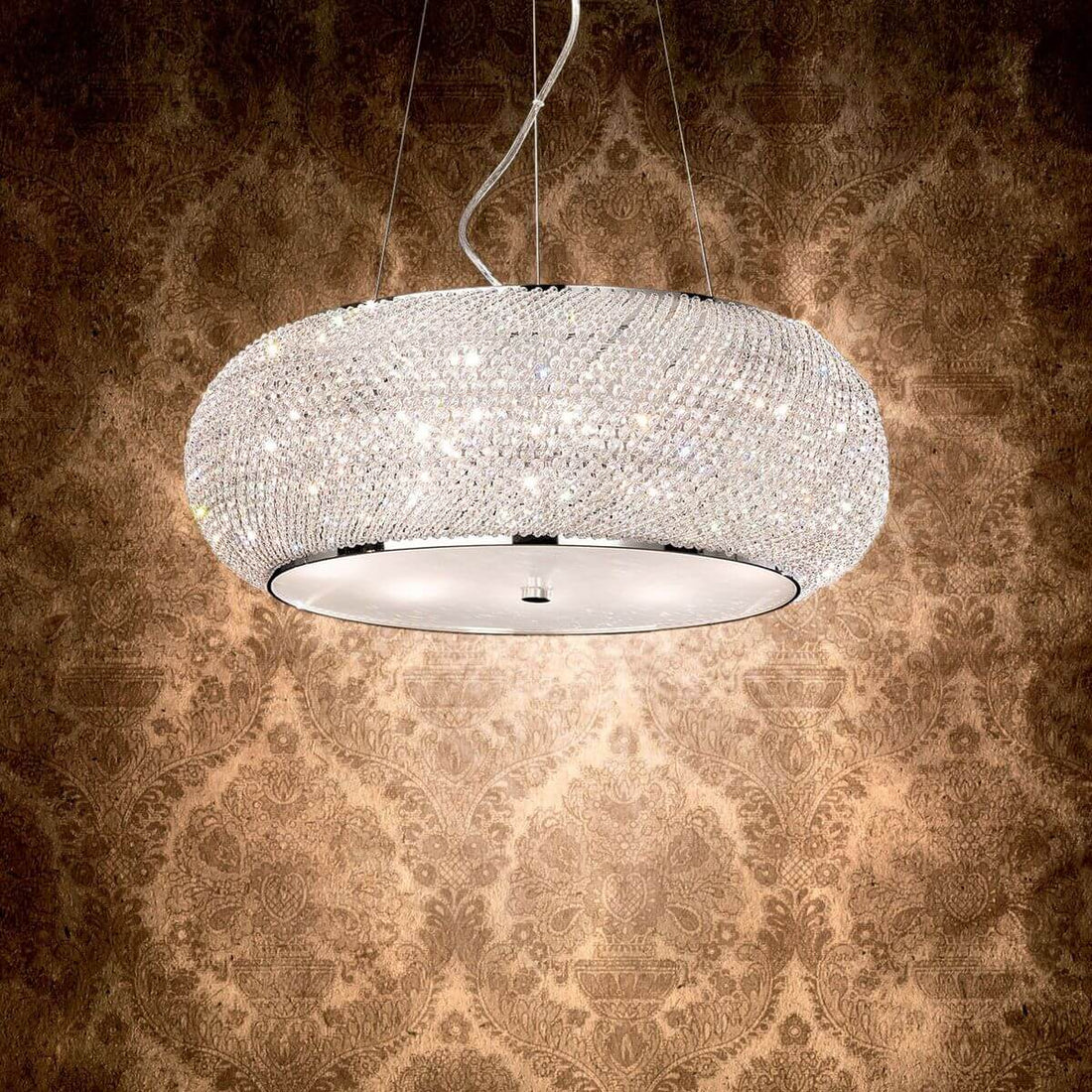 Suspension Pasha 14 lumières chromée, cristal