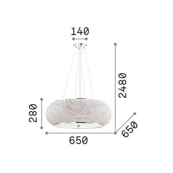 Schéma coté : diamètre 650 mm, hauteur 280 mm et hauteur totale 2480 mm