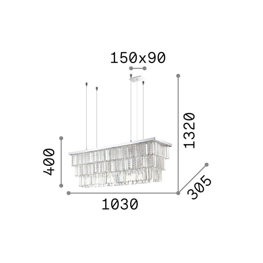 Schéma coté présentant les dimensions 1030, 400 et 1320 millimètres du luminaire