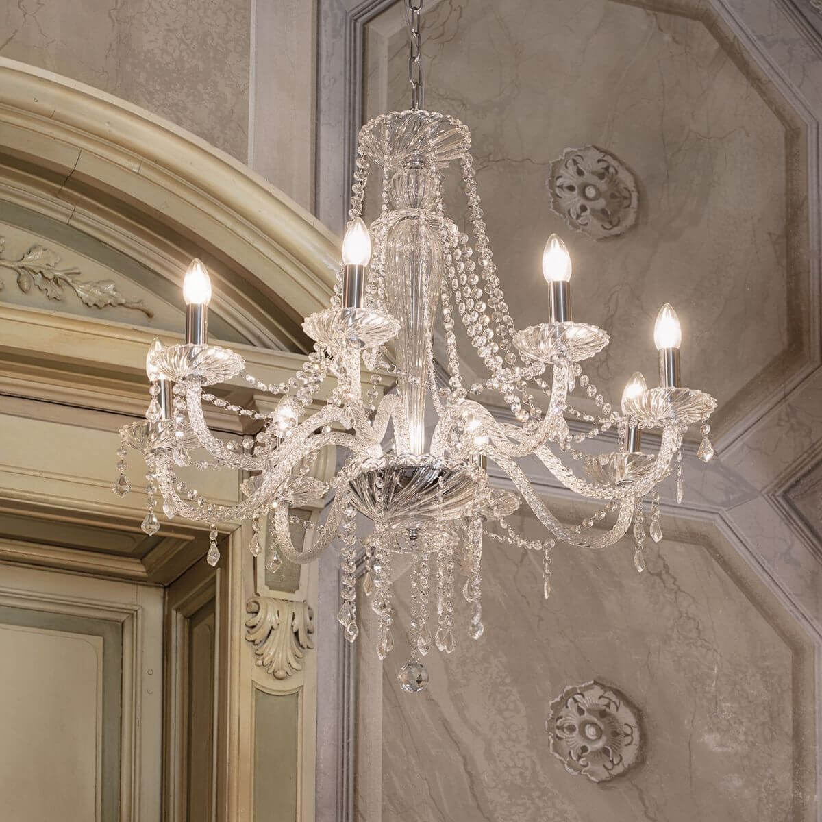 Suspension Amadeus 8 lumières transparente, cristal