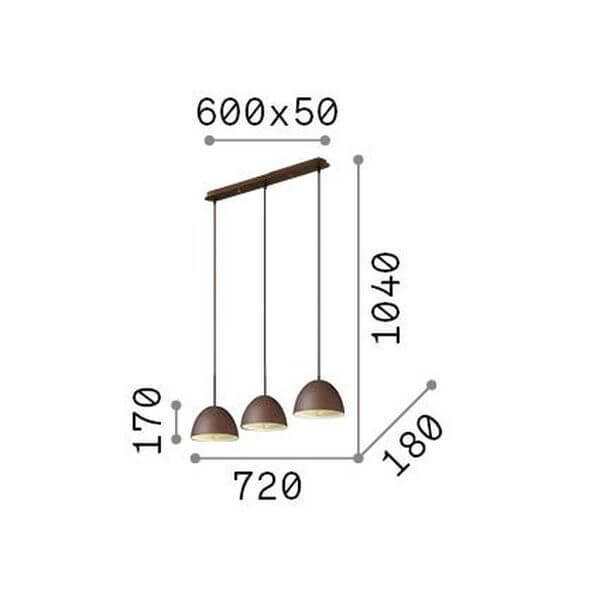 Suspension Folk 3 lumières rouille