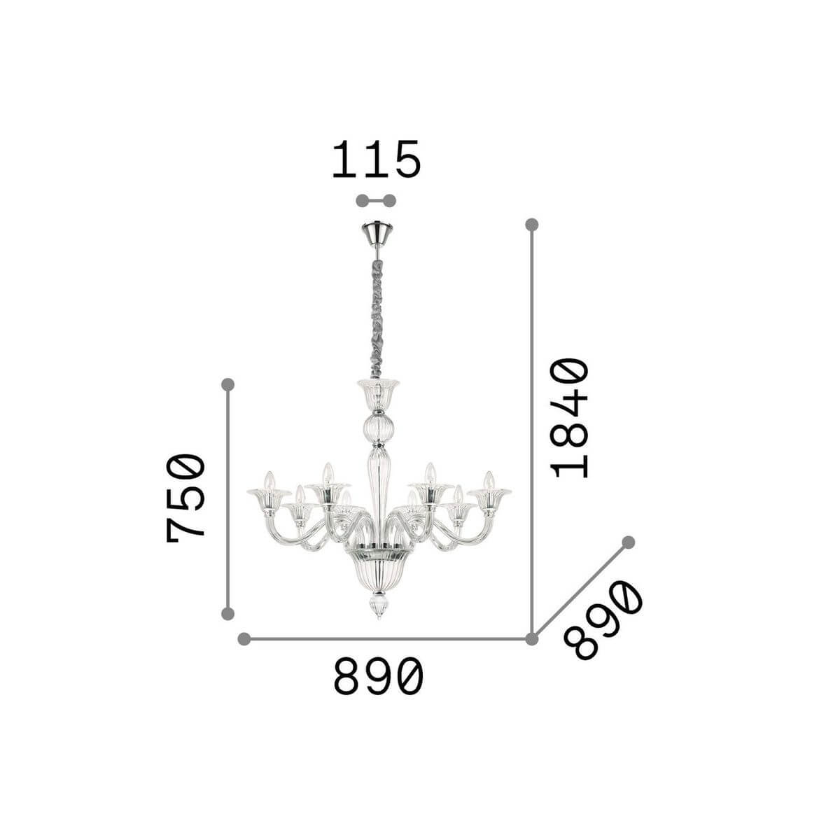 Suspension Brigitta 8 lumières transparente, verre