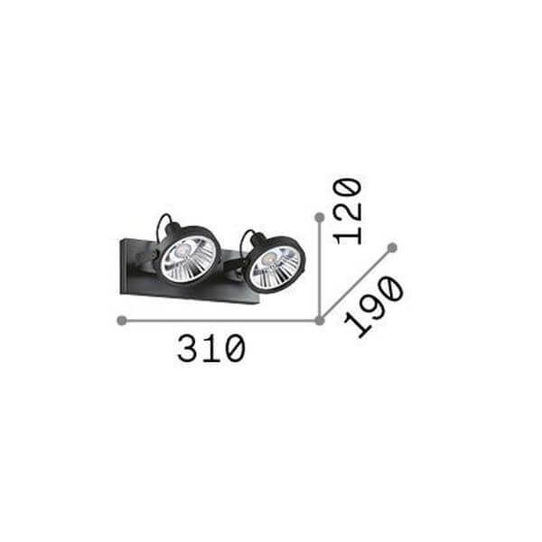 Schéma coté : largeur 310 mm, profondeur 190 mm, hauteur totale 120 mm