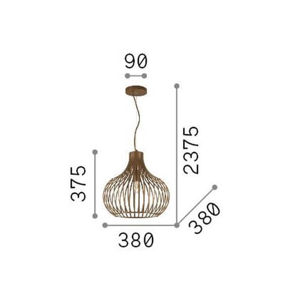 Schéma coté indiquant diamètre 380 mm, hauteur 375 mm et longueur de câble 2375 mm