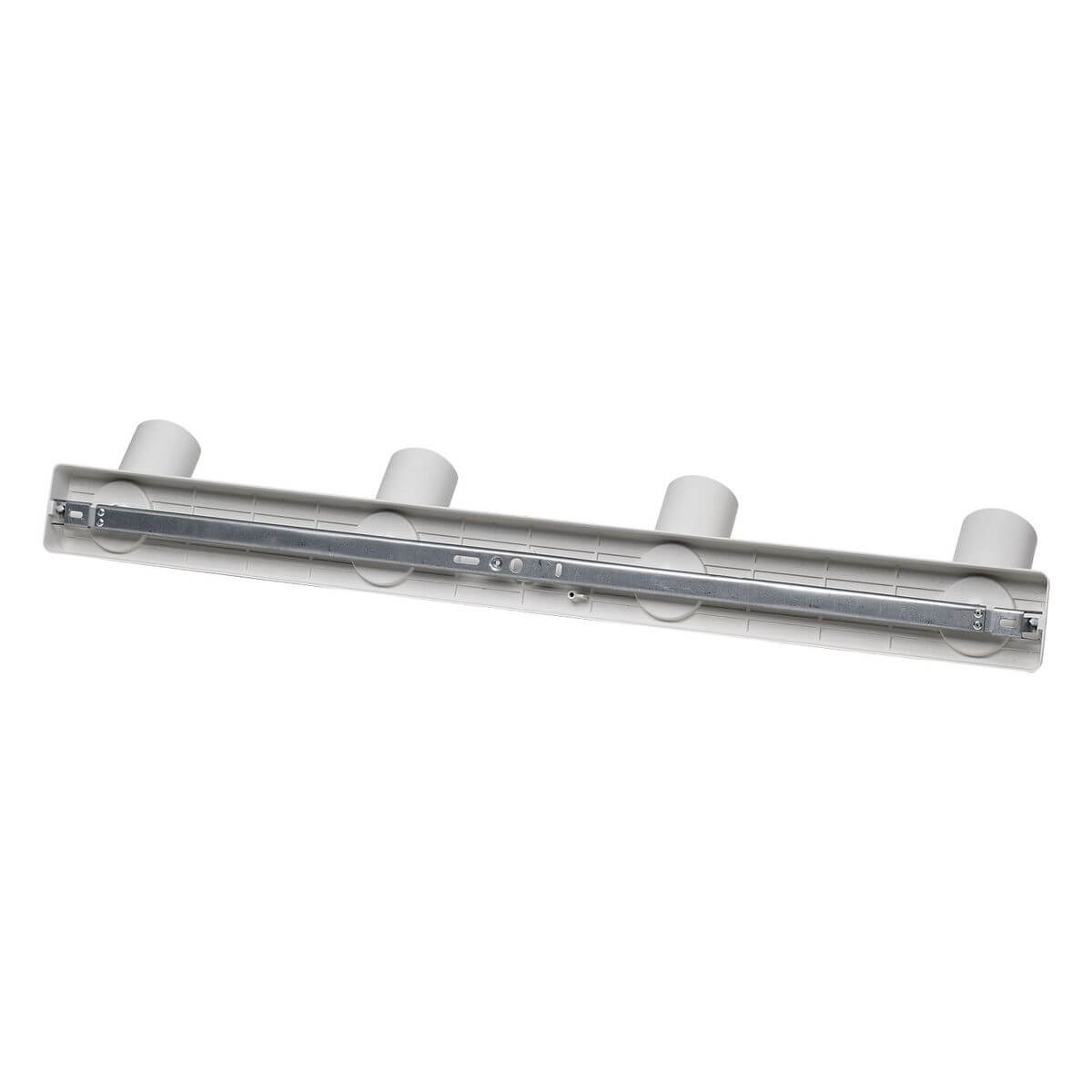 Vue arrière du plafonnier blanc dévoilant le support de fixation et le boîtier électrique.
