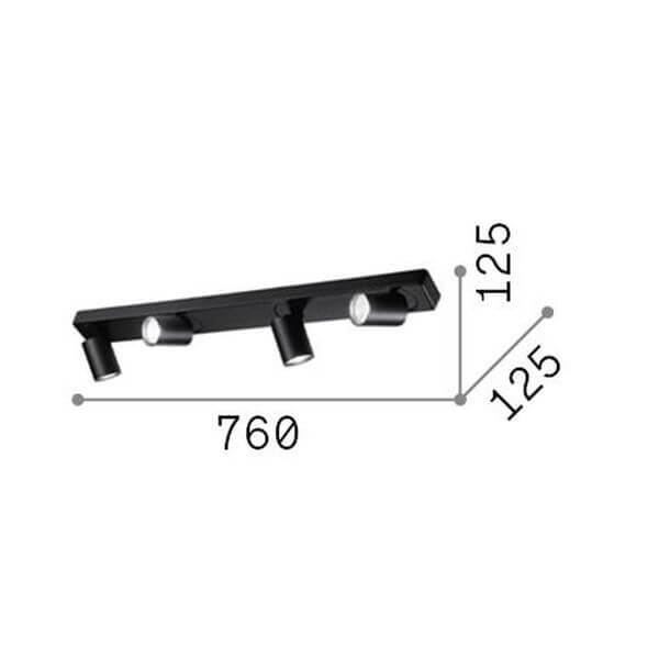 Schéma coté du luminaire indiquant 760 mm de longueur et 125 mm de hauteur.