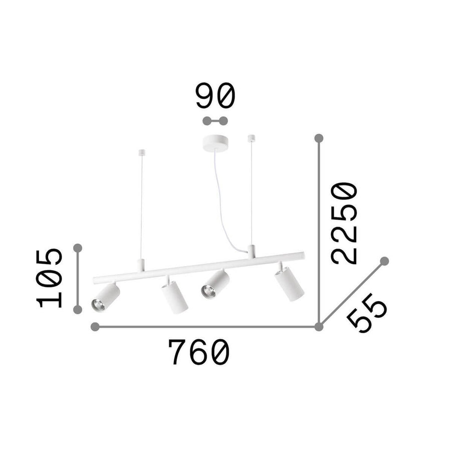Schéma de dimensions du luminaire avec hauteur, largeur et profondeur indiquées