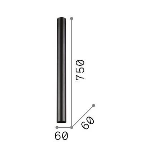 Schéma de dimensions indiquant 750 mm de longueur et 60 mm de diamètre