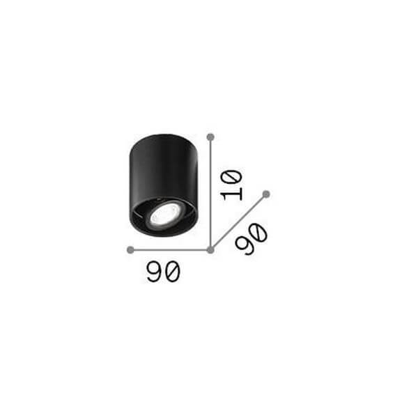 Schéma de dimensions du plafonnier indiquant 90 mm de diamètre et 100 mm de hauteur