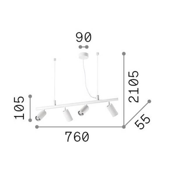 Schéma de dimensions du luminaire avec largeur, hauteur et profondeur en millimètres