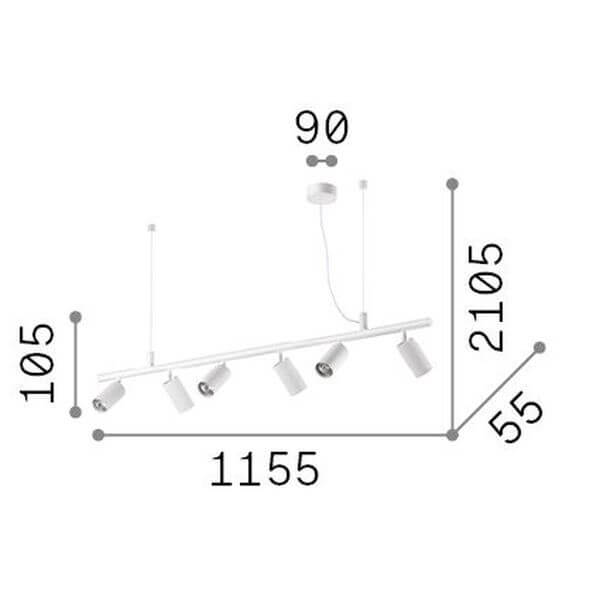 Schéma de dimensions avec hauteur 2105 mm et longueur 1155 mm.