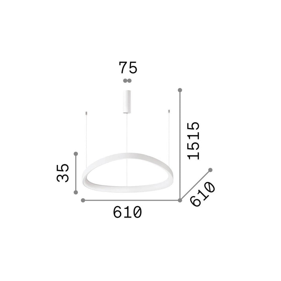 Schéma coté du luminaire avec les mesures 610, 35 et 1515
