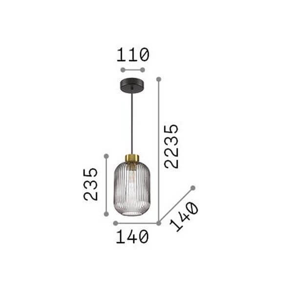Schéma technique coté présentant la rosace et les dimensions hauteur et diamètre du luminaire