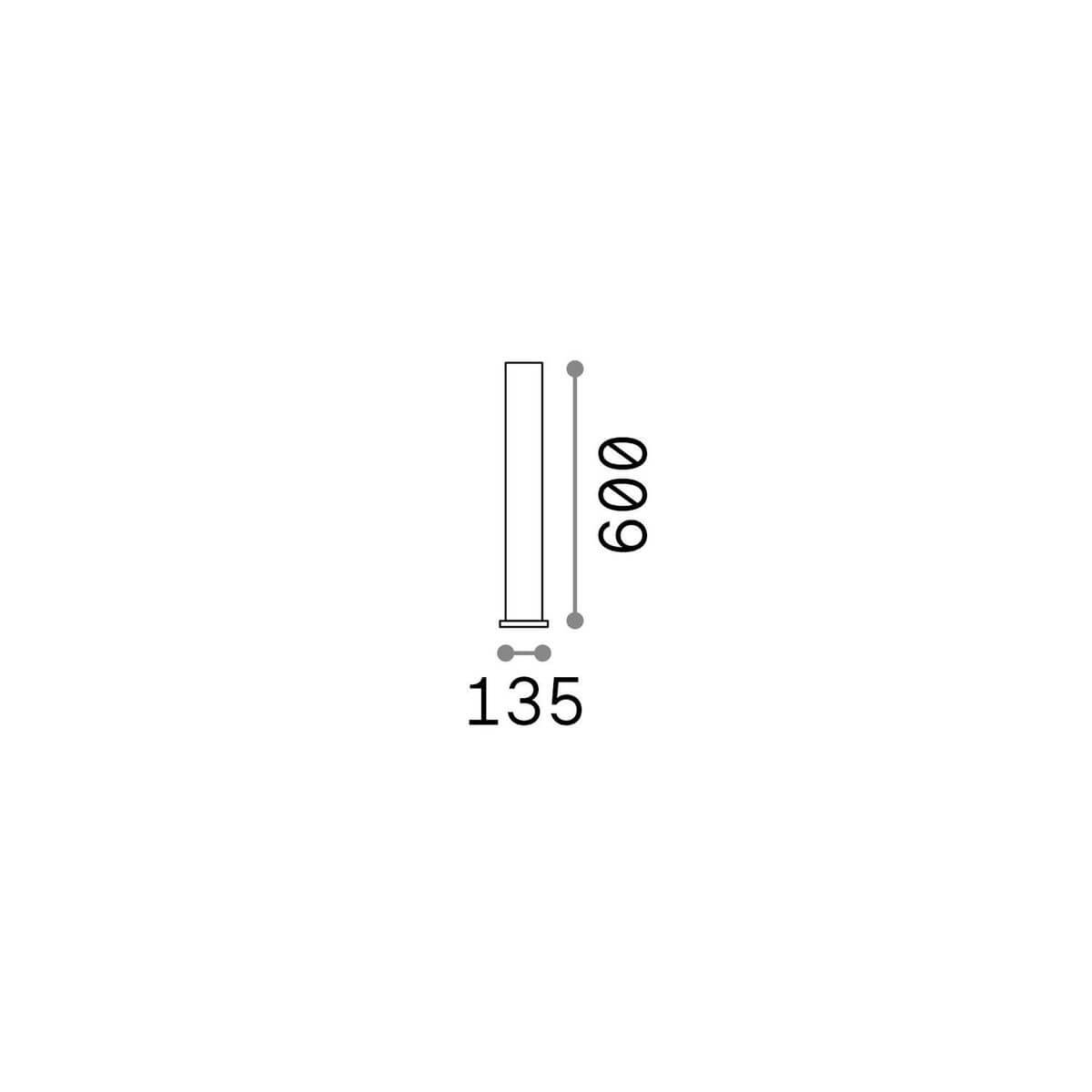 Schéma coté du lampadaire extérieur : hauteur 600 mm et diamètre 135 mm