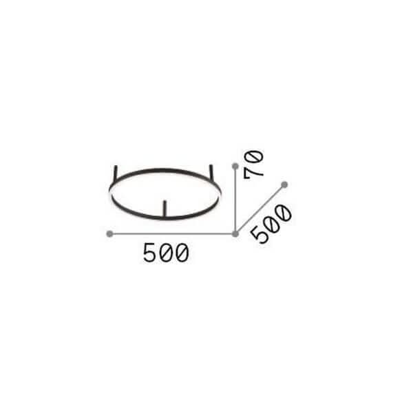 Schéma coté du luminaire indiquant un diamètre de 500 mm et 70 mm