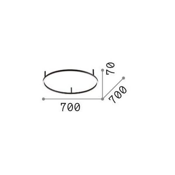 Schéma coté du plafonnier rond avec diamètre 700 mm et épaisseur 70 mm