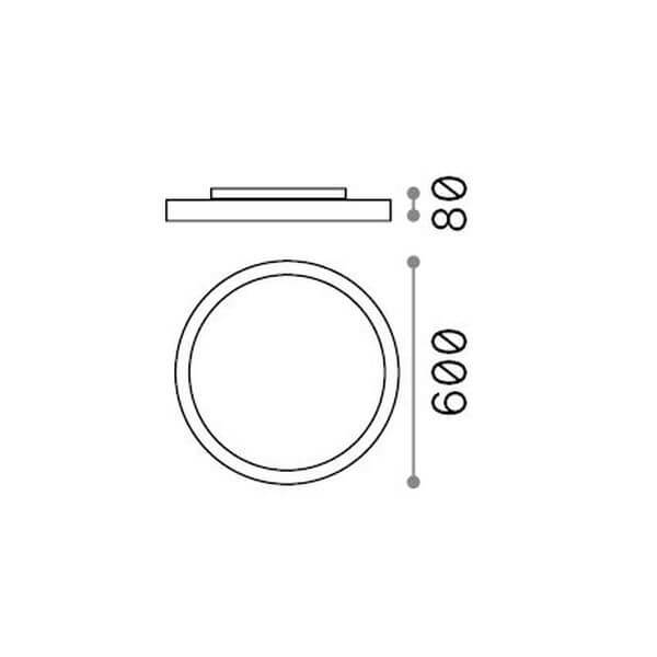 Schéma coté montrant un diamètre de 600 mm et une hauteur de 80 mm