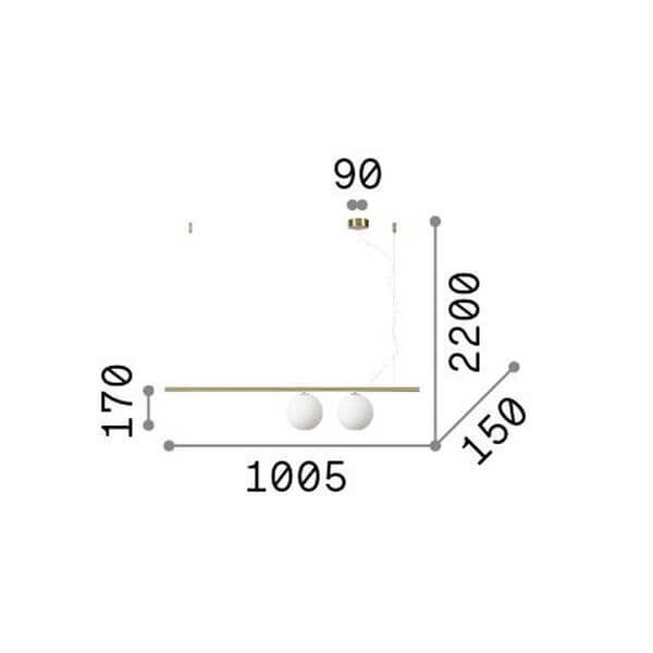 Suspension Perline 2 lumières laiton, verre