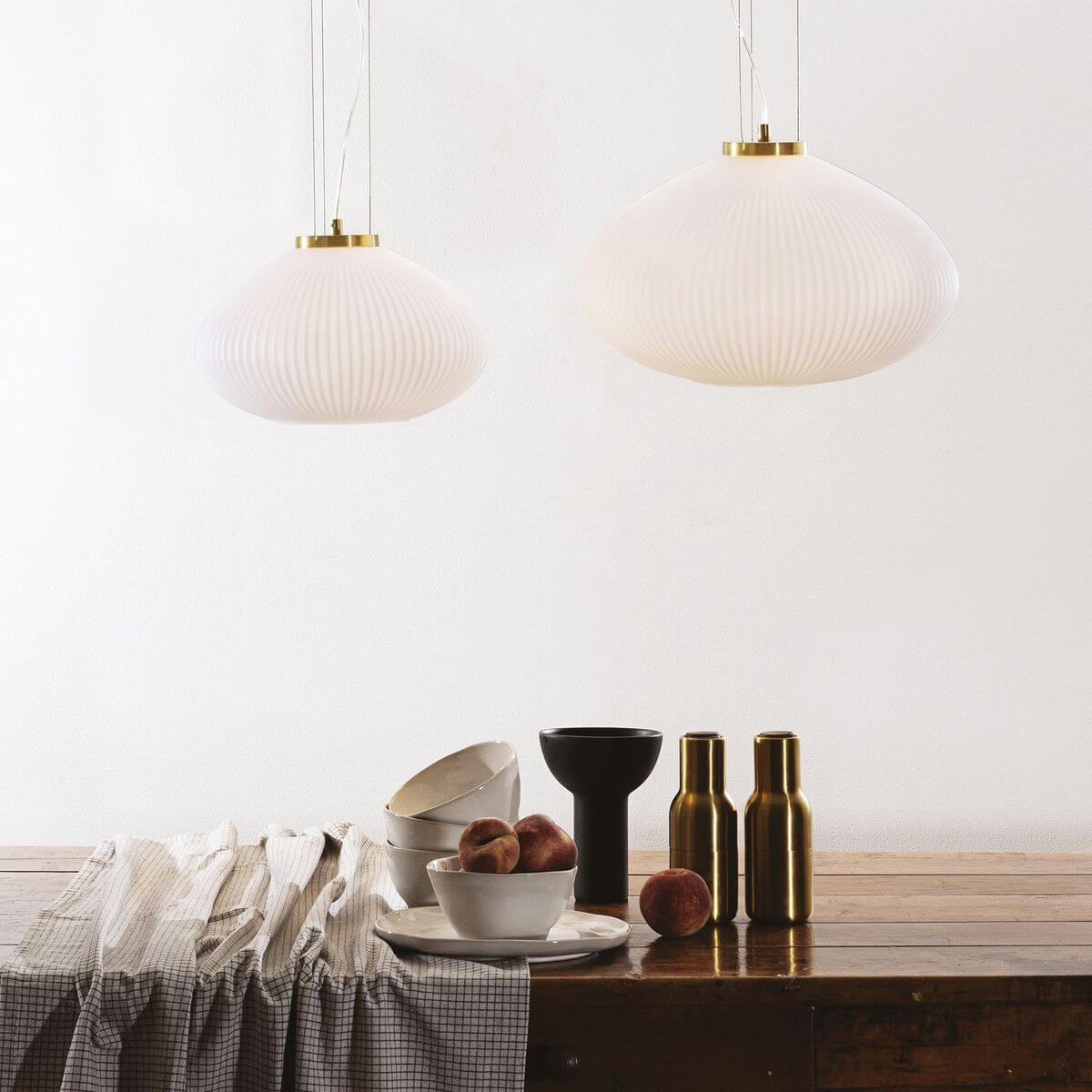 Suspension Plisse laiton, verre, Ø 45 cm