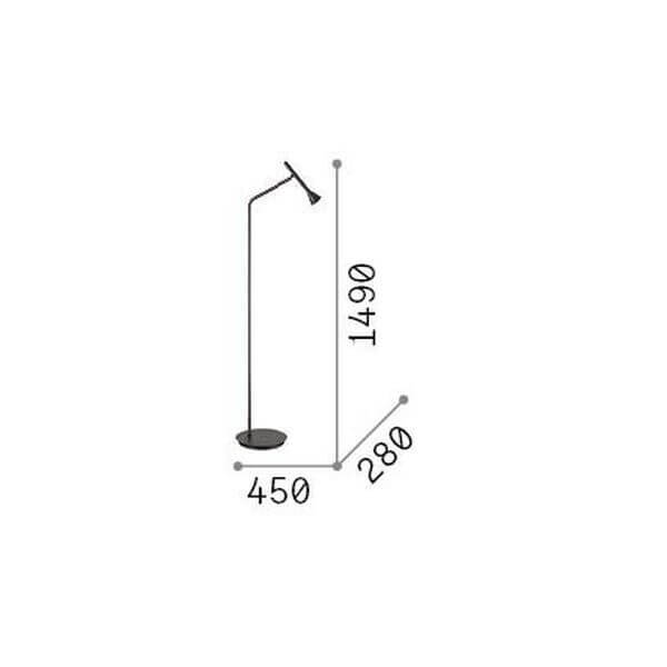 Schéma de dimensions du lampadaire avec hauteur 1490 mm, base 450 mm et profondeur 280 mm