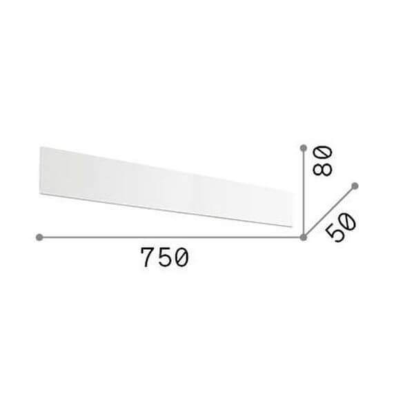 Schéma de dimensions du luminaire : longueur 750 mm, hauteur 80 mm, profondeur 50 mm