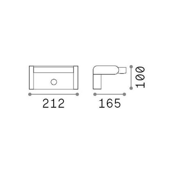 Schéma de dimensions : 212 mm de large, 165 mm de profondeur, 100 mm de haut.