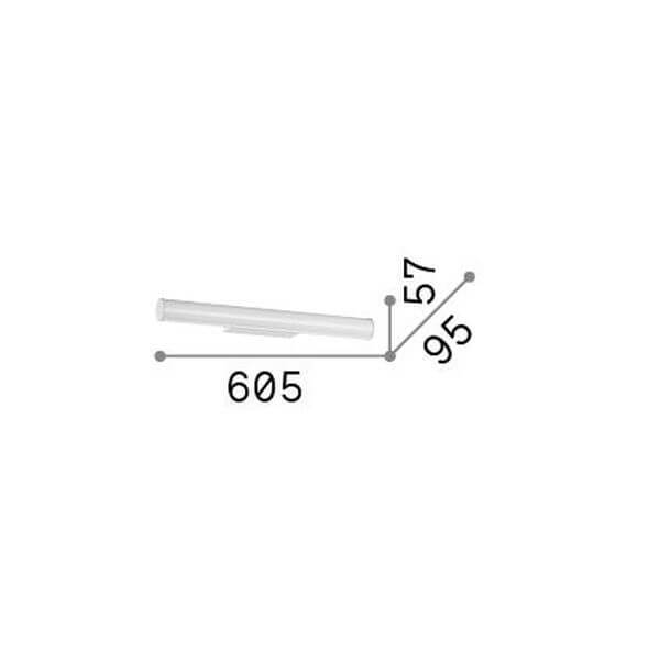 Schéma coté du luminaire : 605 mm, 95 mm et 57 mm.