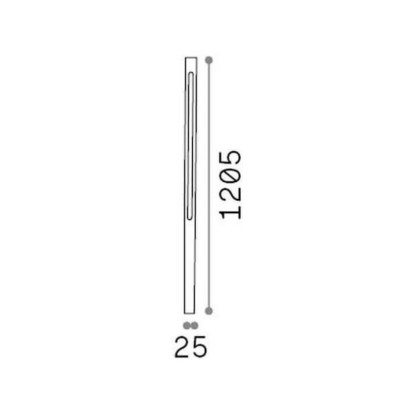 Schéma de dimensions du lampadaire indiquant une hauteur de 1205 et une largeur de 25.