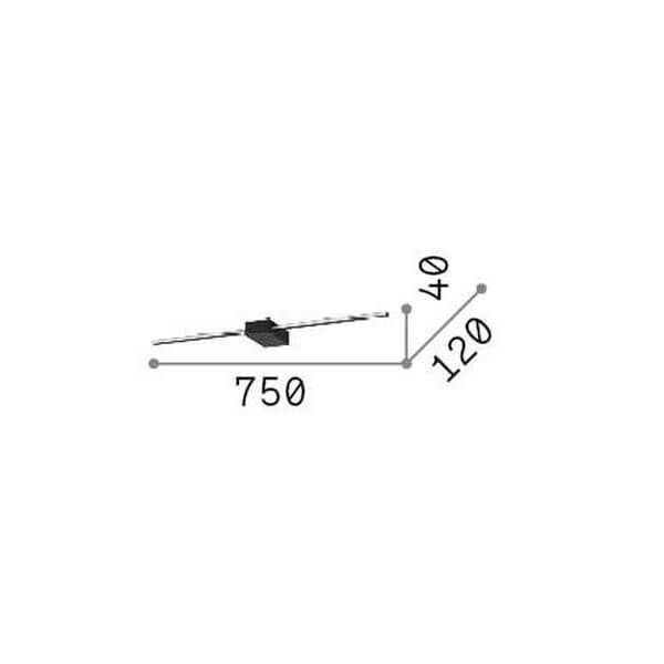 Schéma de dimensions indiquant largeur 750 mm, hauteur 120 mm et profondeur 40 mm
