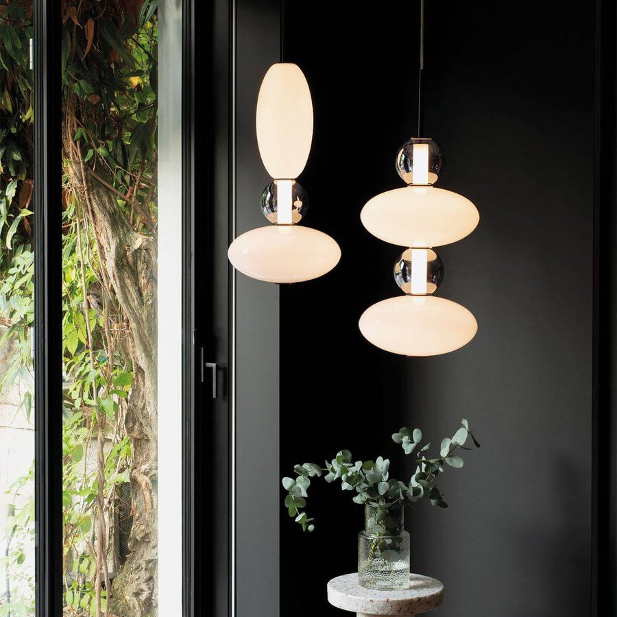 Suspension Lumiere blanche, verre, H 71,2 cm