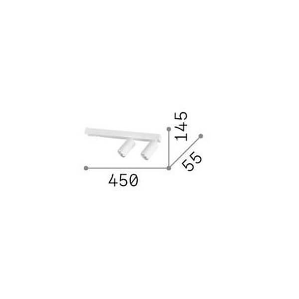 Schéma coté du plafonnier : longueur 450 mm, hauteur 145 mm, profondeur 55 mm.