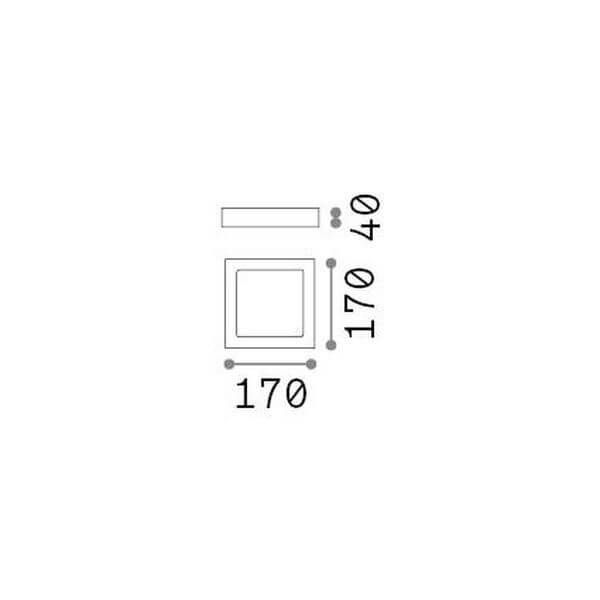 Schéma de dimensions : largeur 170 mm, épaisseur 40 mm, forme carrée.