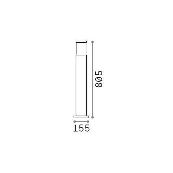 Plan technique montrant hauteur 805 mm et diamètre 155 mm du luminaire.