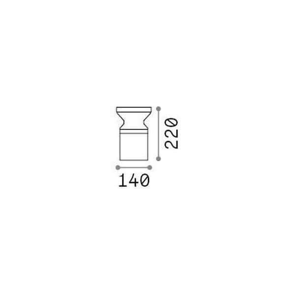 Schéma coté du luminaire : hauteur 220 mm et diamètre 140 mm