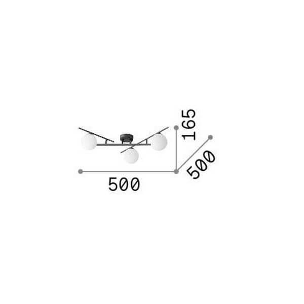 Schéma de dimensions du plafonnier, largeur 500 mm, profondeur 500 mm, hauteur 165 mm