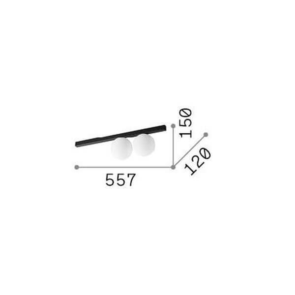 Schéma de dimensions du luminaire : largeur 557 mm, hauteur 150 mm et 120 mm