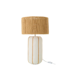 Lampe à poser rayée en céramique naturel et blanc, grand modèle