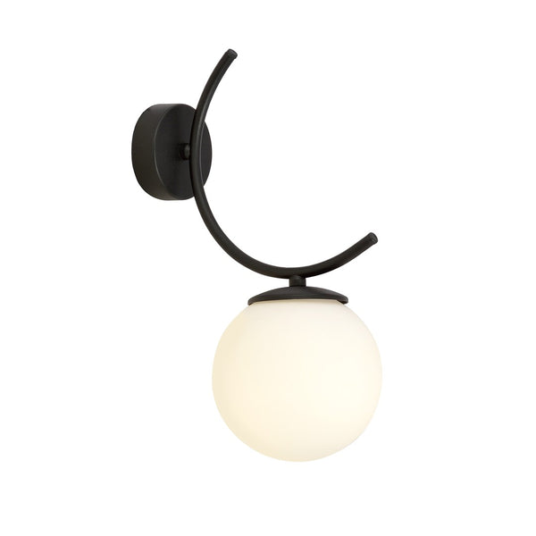 Boston black wall lamp, opal glass