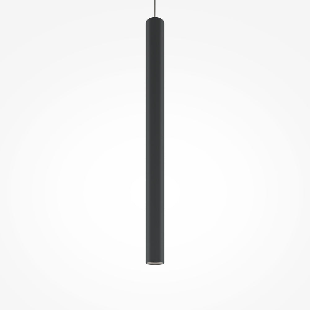 Corps cylindrique allongé du luminaire suspendu, vu de profil sur fond clair