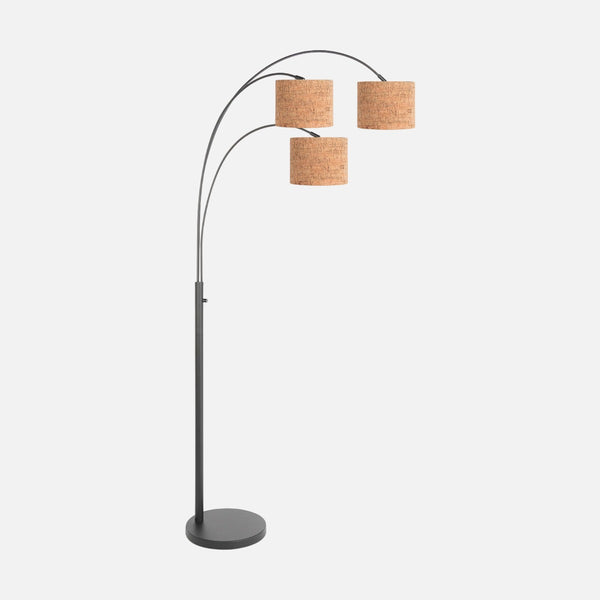 Liéro 3-shade cork and black metal arc floor lamp Ø 30