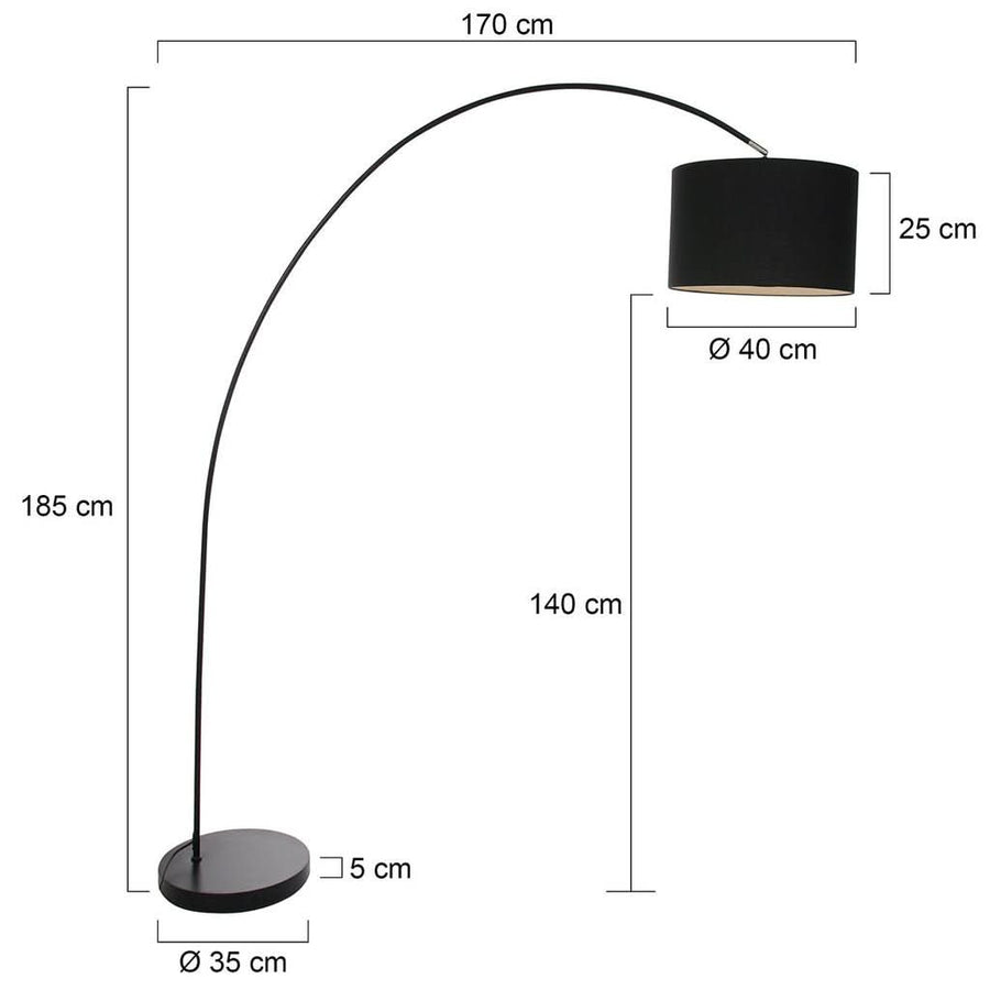 Schéma de dimensions coté avec hauteur, largeur et diamètre de l'abat-jour