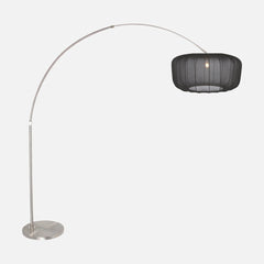 adjustable arc floor lamp, black voile lampshade & brushed steel base | Stévia