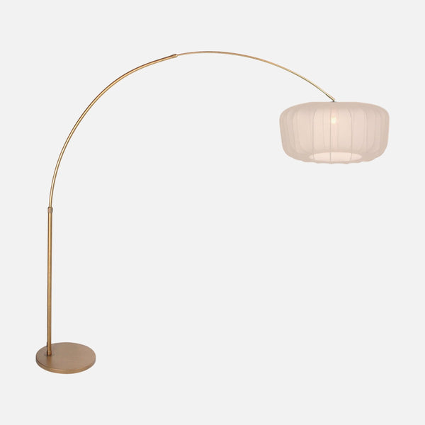 Bronze arc floor lamp, white pleated lampshade Ø 60 cm | Sélva