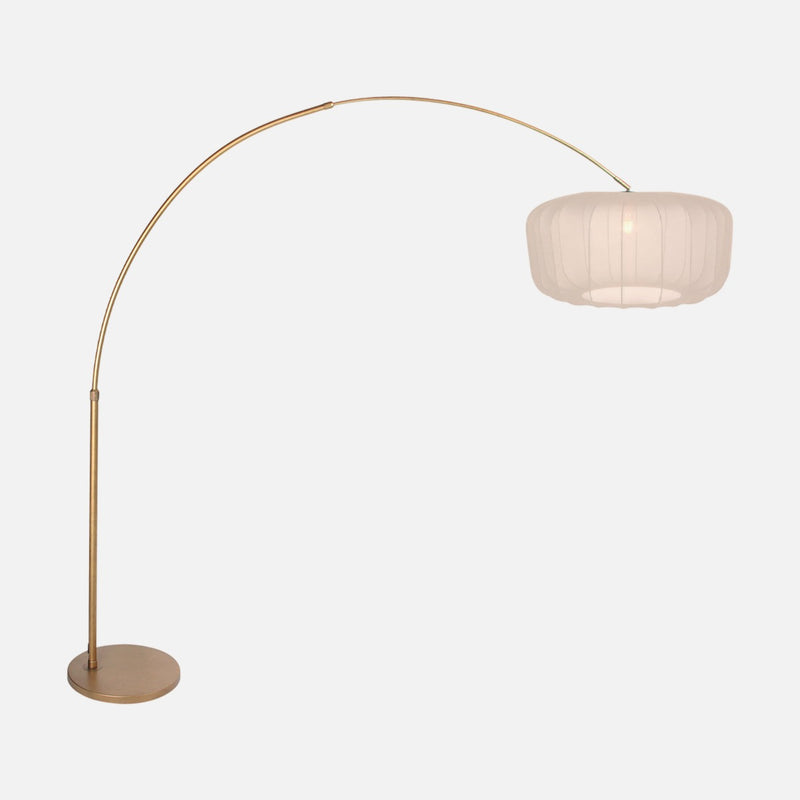 Bronze arc floor lamp, white pleated lampshade Ø 60 cm | Sélva