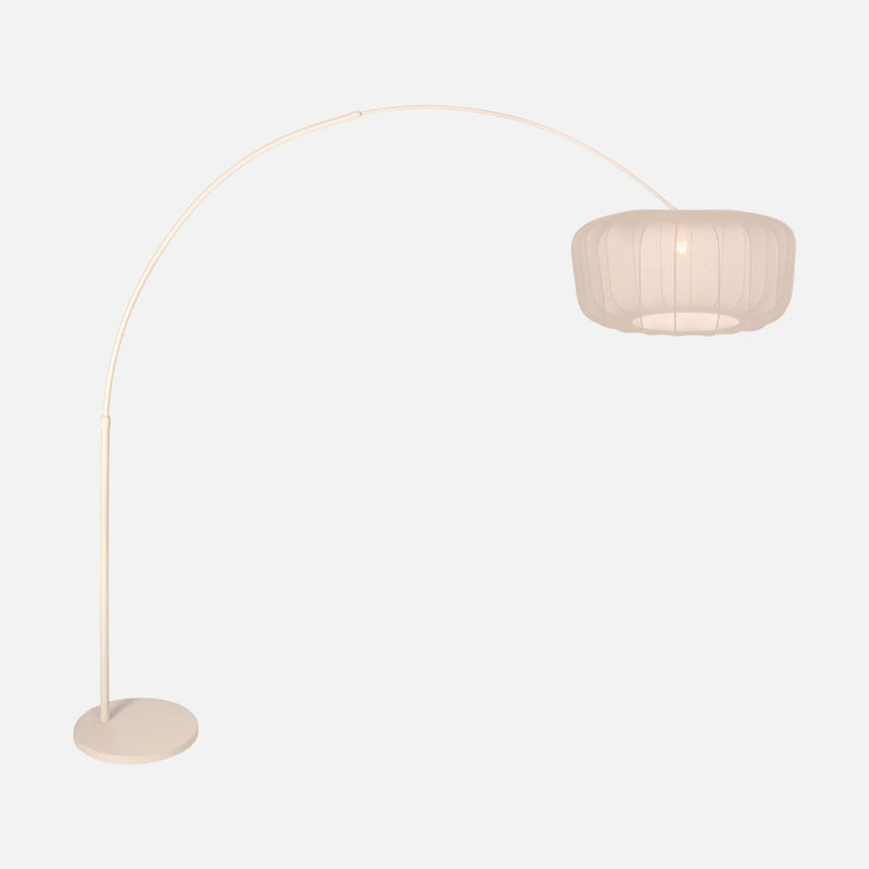 Cream arched floor lamp, pleated lampshade Ø 60 cm with dimmer | Cézan