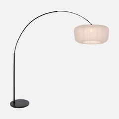 arc floor lamp for living room, white pleated voile lampshade Ø 60 cm | Velsa