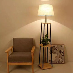 Wood and Black Floor Lamp | Contrasting Charm