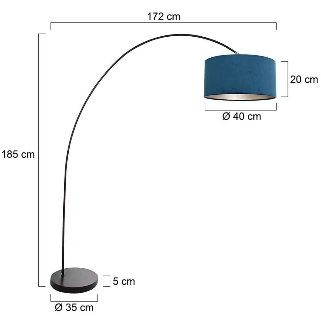 Schéma coté du lampadaire avec hauteur, largeur et dimensions de l'abat-jour.