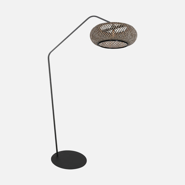 Bamboo reading floor lamp, arched design with braided lampshade | Anne
