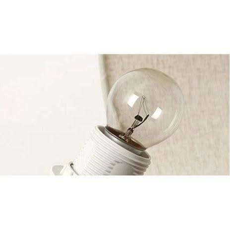 Détail de la douille blanche et de l'ampoule à filament transparente allumée